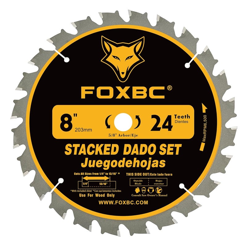 FOXBC 8" Carbide Stacking Dado Blade Set for SawStop, Jet, Dewalt, Bosch Saw - 14 Pieces - Image 4